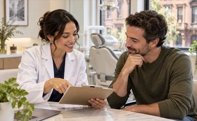 Dentist explaining a treatment plan to a patient