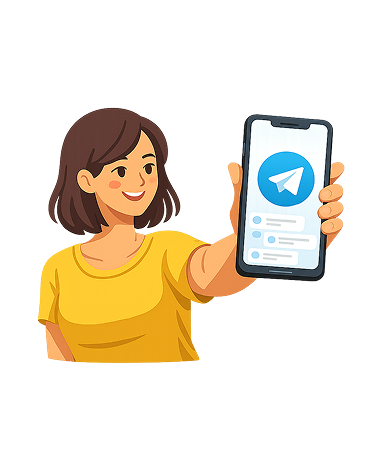 Illustration of a woman with a smartphone and Telegram