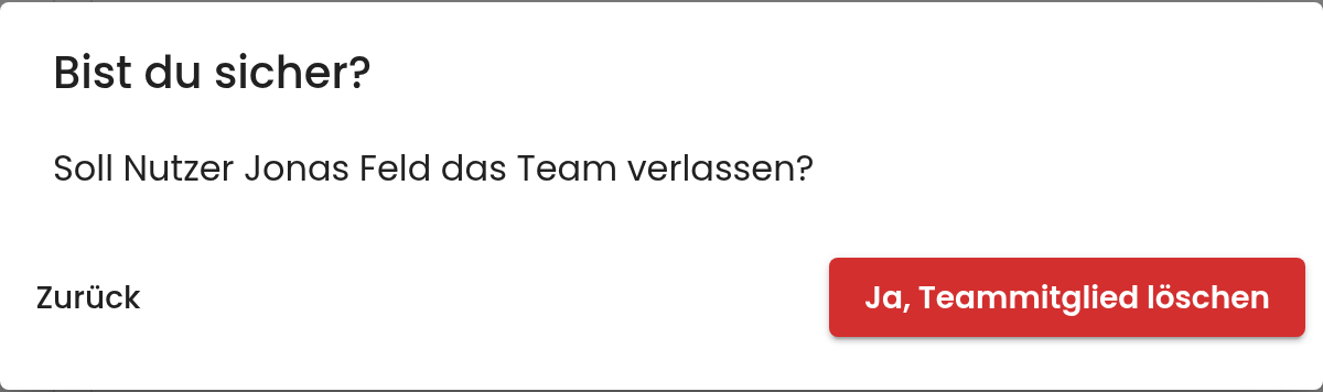 Rückfrage vor dem Entfernen eines Teammitglieds