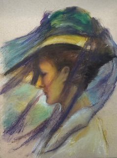 Woman in Hat — Pastel on paper by Shue Snyder