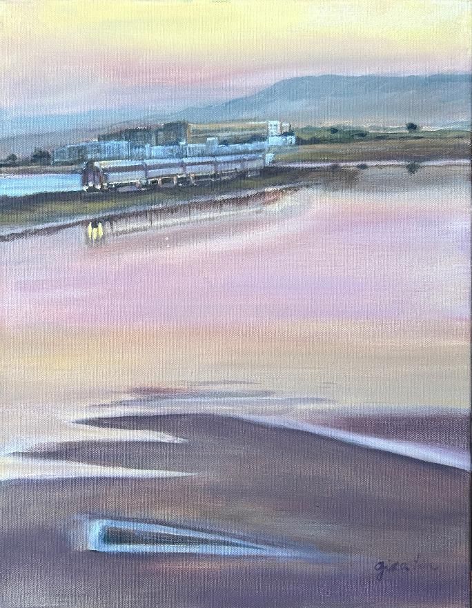 Alviso Series No. 1 - Amtrak Through Dusk — Oil on canvas by Gina Lin