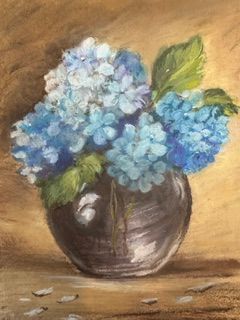 Hydrangea Flowers in Pot — Pastel on paper by Shue Snyder