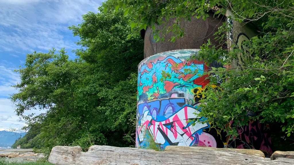 Graffiti-covered WWII era tower in Pacific Spirit Park