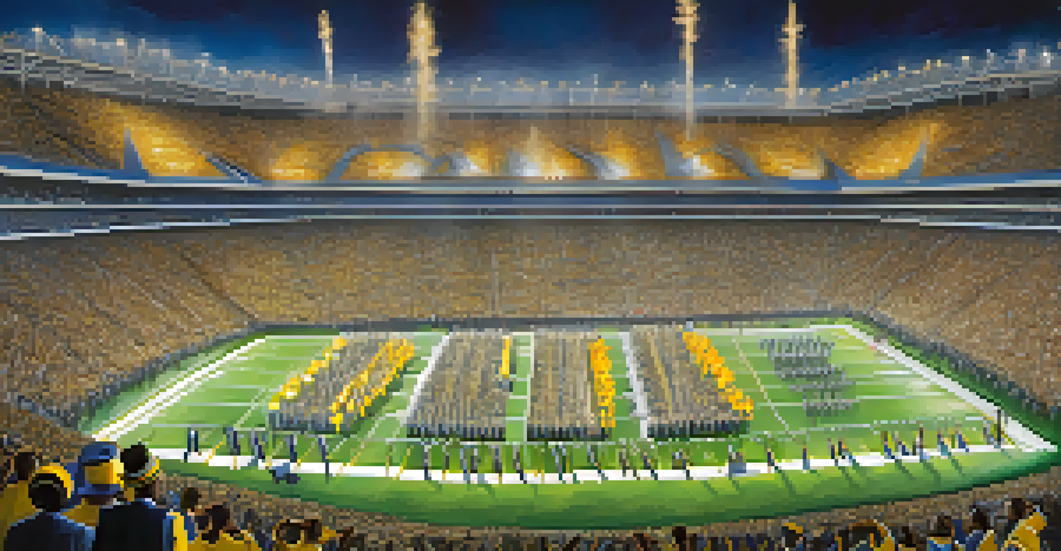 Marching bands performing at halftime during the Bayou Classic, showcasing their talents in colorful uniforms.