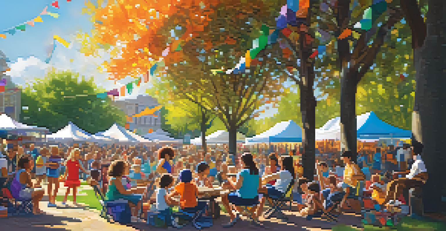 A family at a music festival, engaging in interactive activities, with children smiling and colorful decorations in the background.