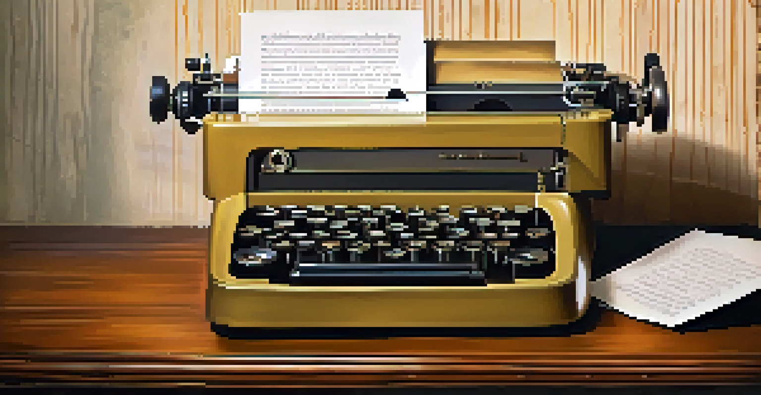 A close-up of a vintage typewriter with poetry on paper, set in a warm, ambient light background.