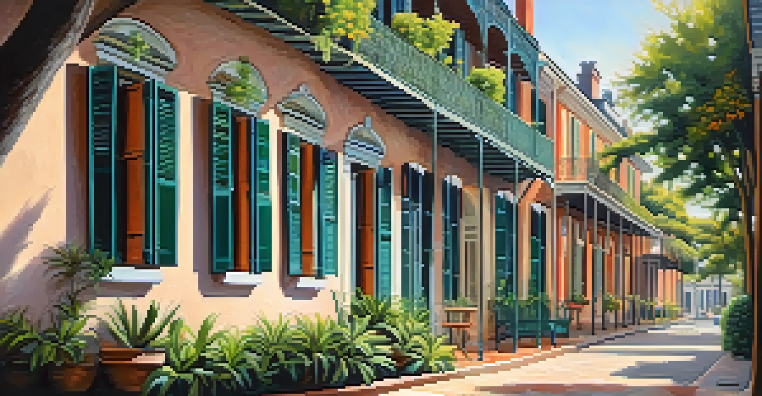 The enchanting courtyard of Maison de Ville with colorful shutters and greenery.
