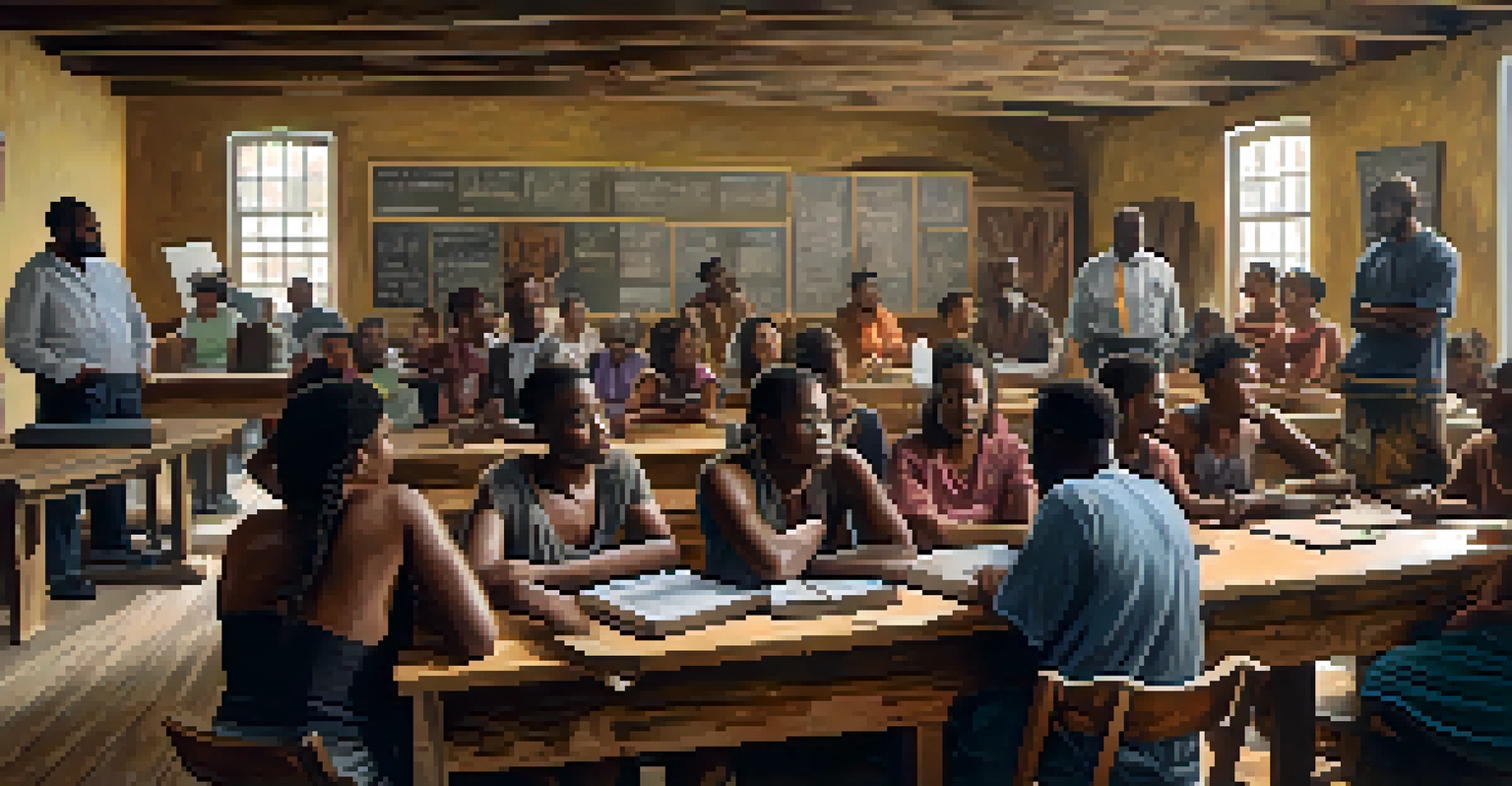 A group of free people of color and formerly enslaved individuals in a community center during Reconstruction in New Orleans.