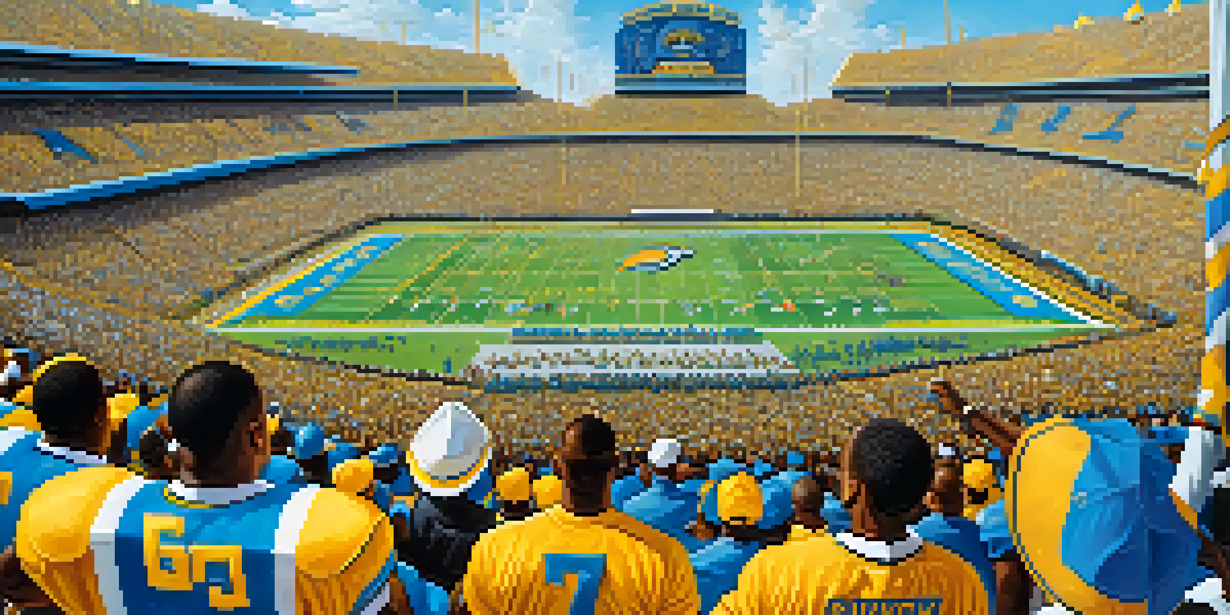 A lively football stadium filled with fans in Southern University and Grambling State University colors, cheering during the Bayou Classic.