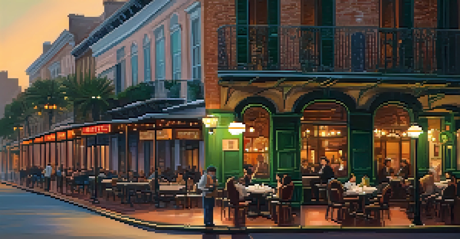 A cozy café in the French Quarter of New Orleans with warm lighting and patrons enjoying coffee.