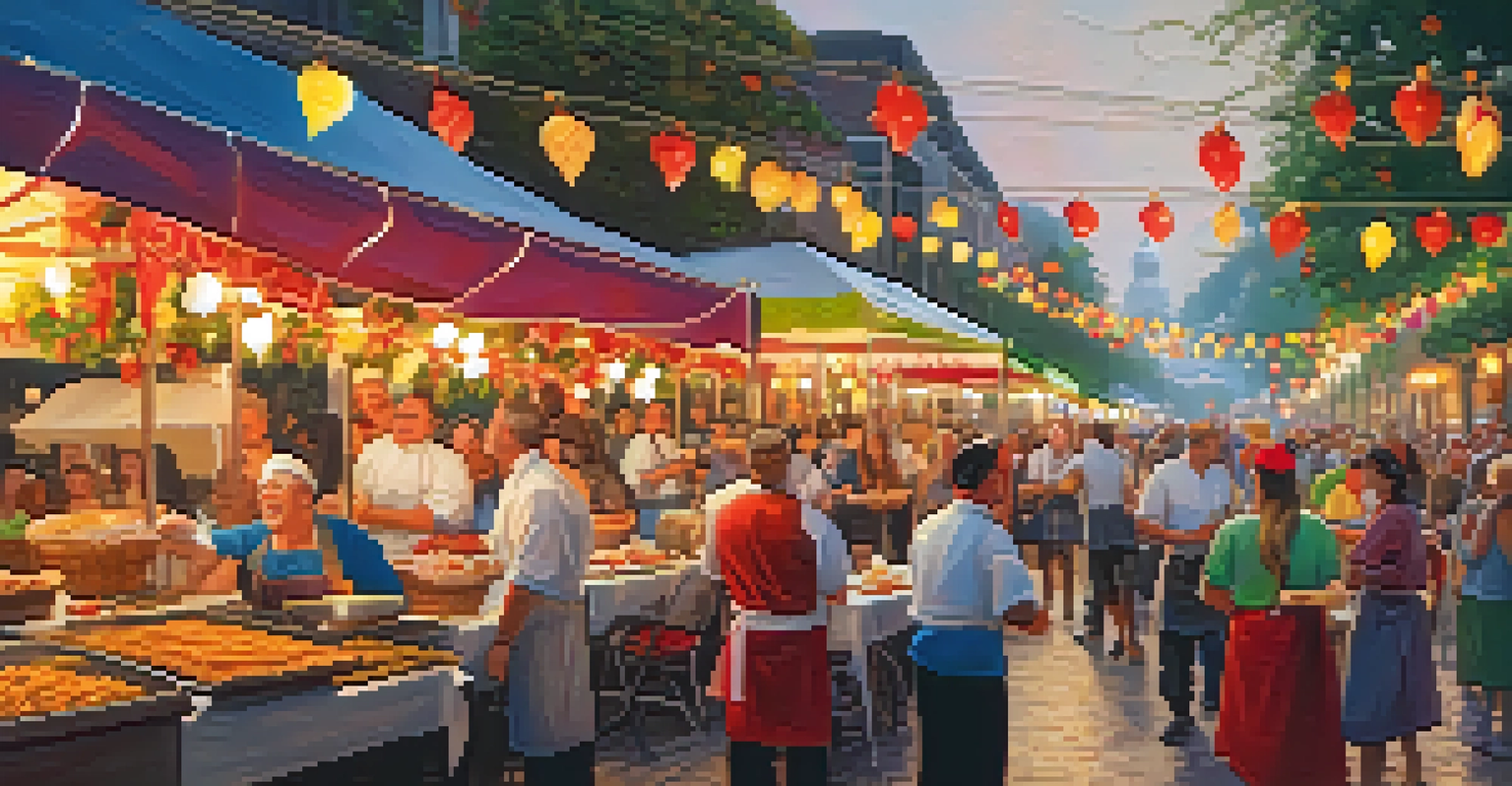 A lively outdoor festival celebrating Italian cuisine in New Orleans with food stalls and decorations.