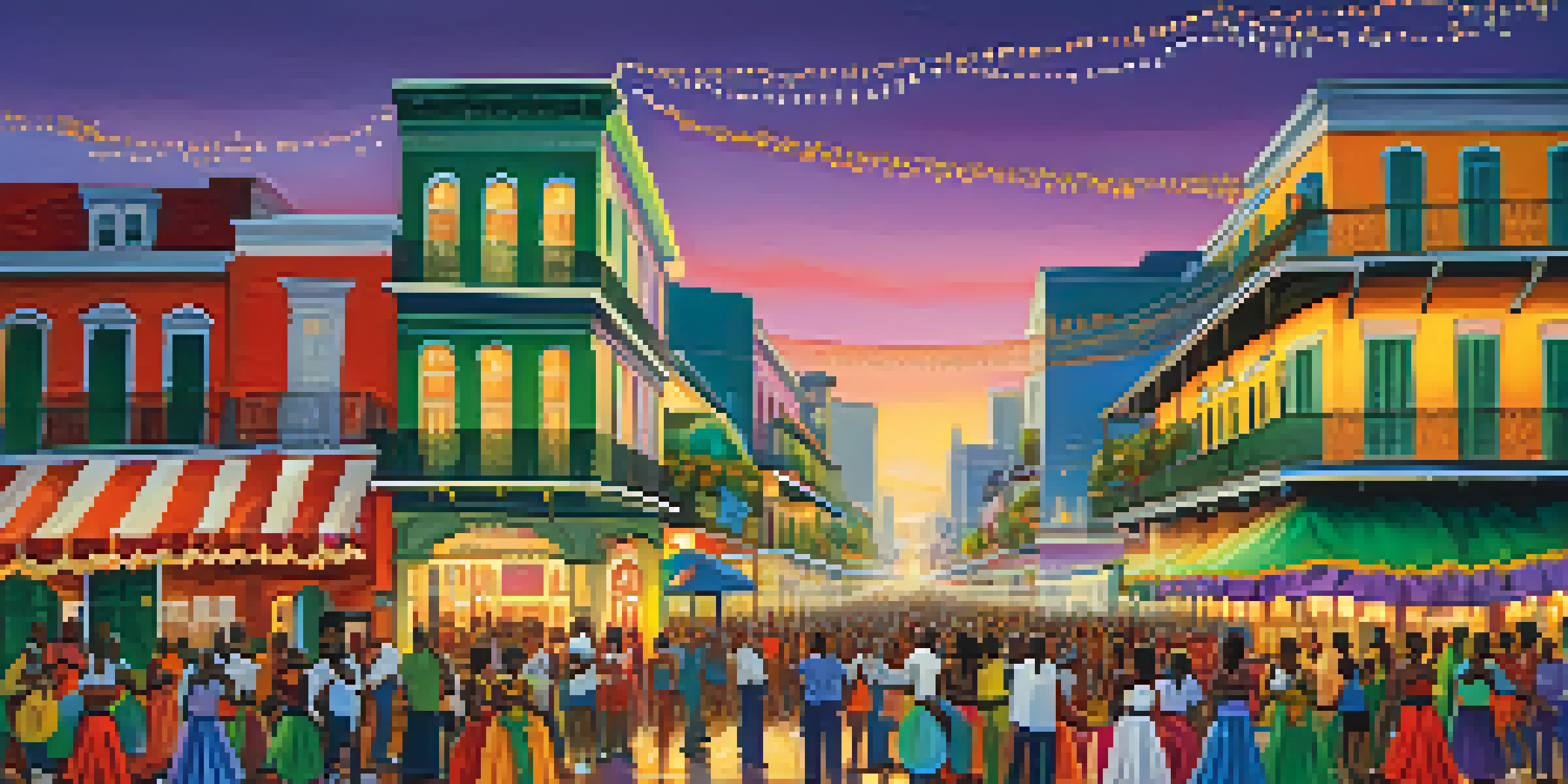 A lively Mardi Gras festival in New Orleans, featuring colorful floats and musicians playing traditional Haitian instruments amidst a festive crowd.