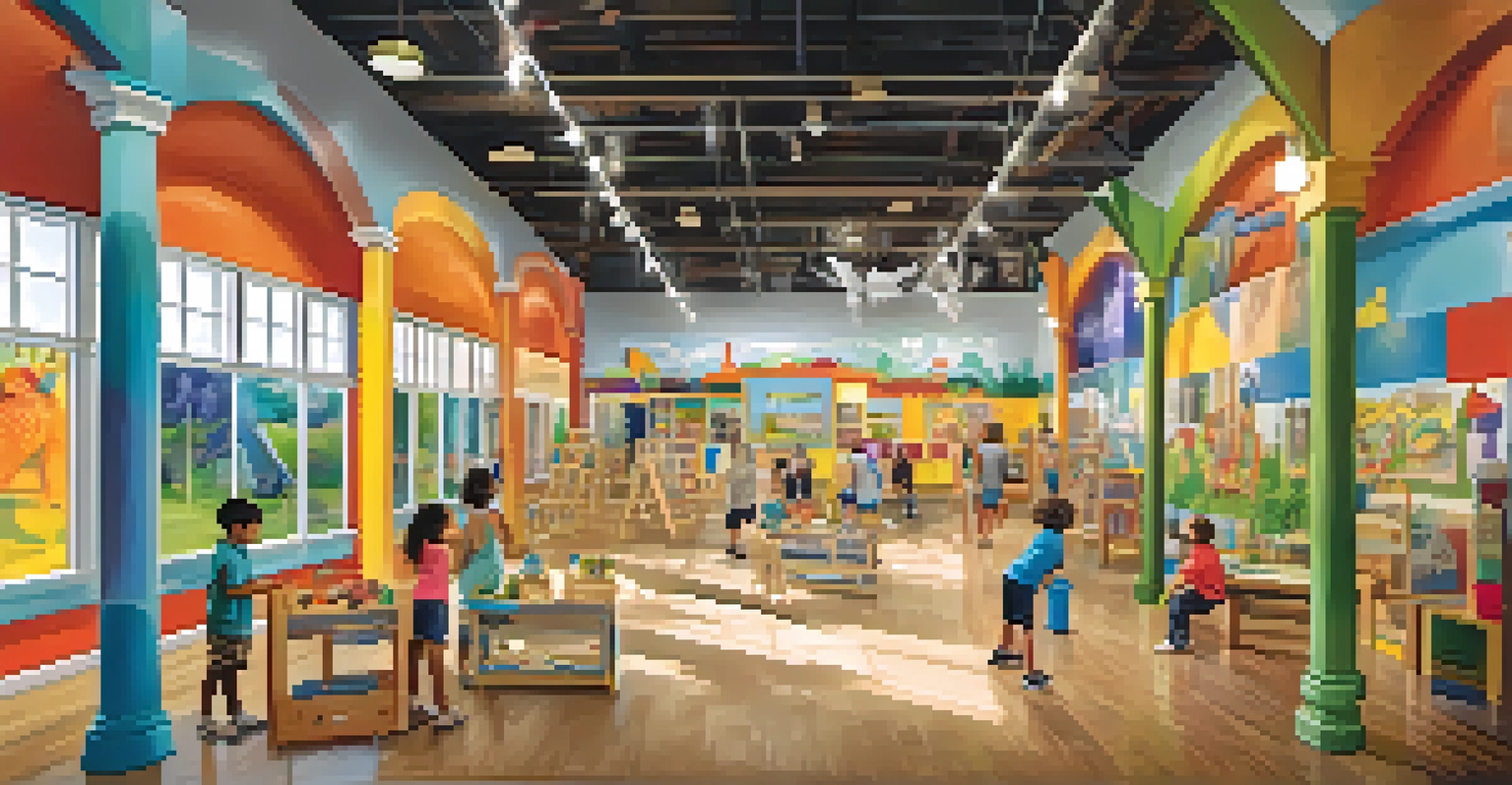 Children interacting with colorful exhibits at the Louisiana Children's Museum, engaging in water play and art activities.