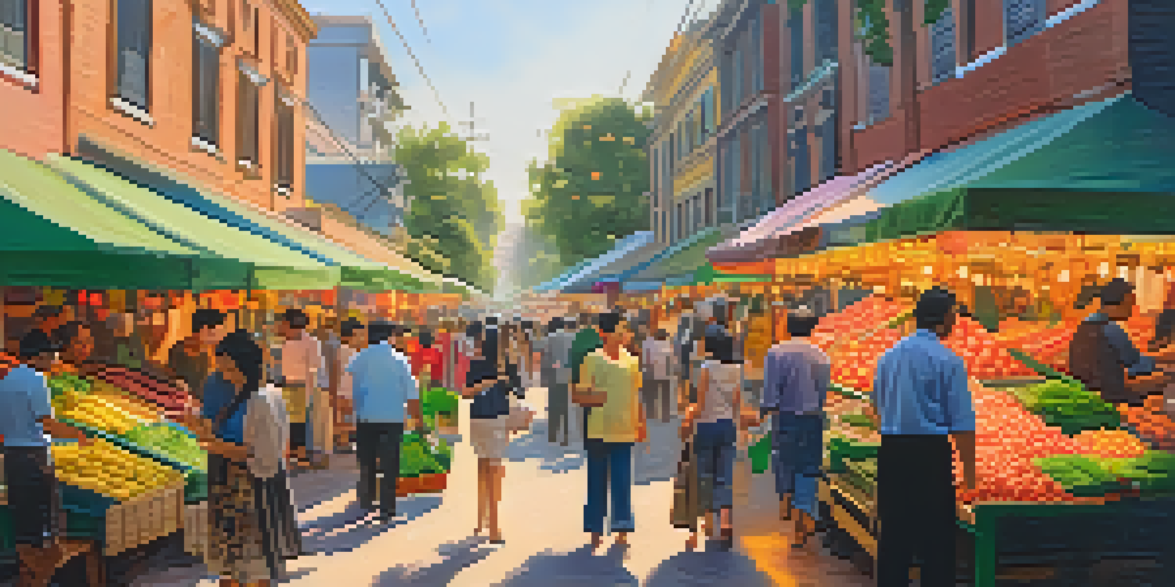 A vibrant Vietnamese street market in New Orleans with colorful stalls and diverse people.