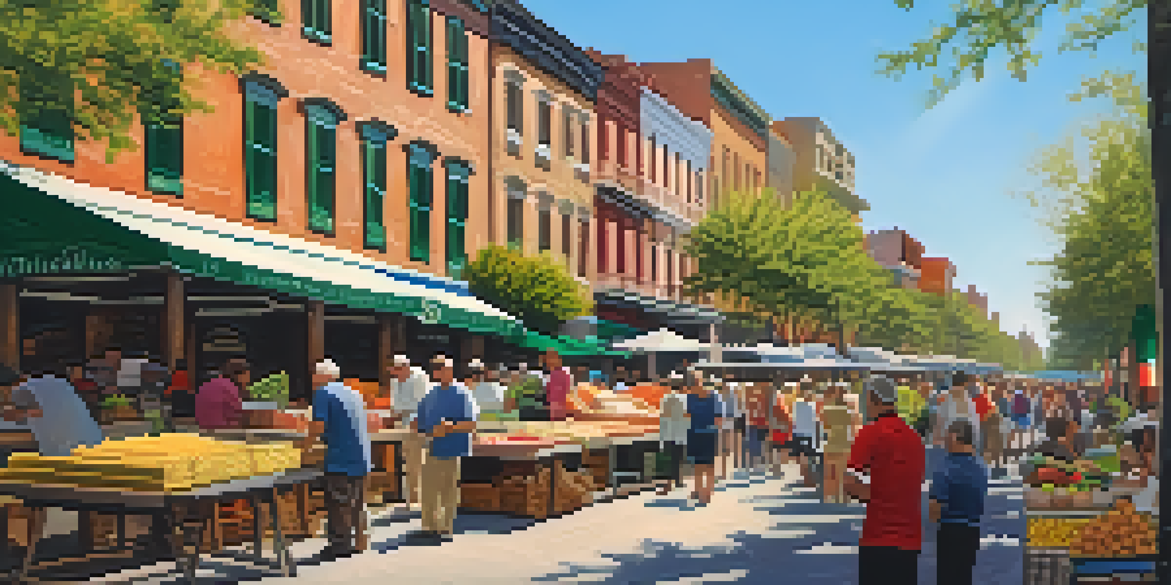 A vibrant street market in New Orleans showcasing Italian ingredients and local people interacting.