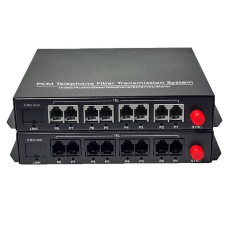 D-Tech Optical Fiber Conversion Equipment 8Channel Telephone and 1 Channel 10/100M DT-8P1EF-T