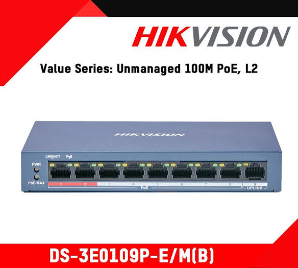 Hikvision 8-Port 10/ 100M Poe Unmanaged PoE DS-3E0109P-E/M(B)