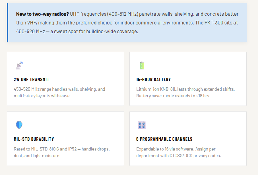 Kenwood PKT 300 Product Spec Summary