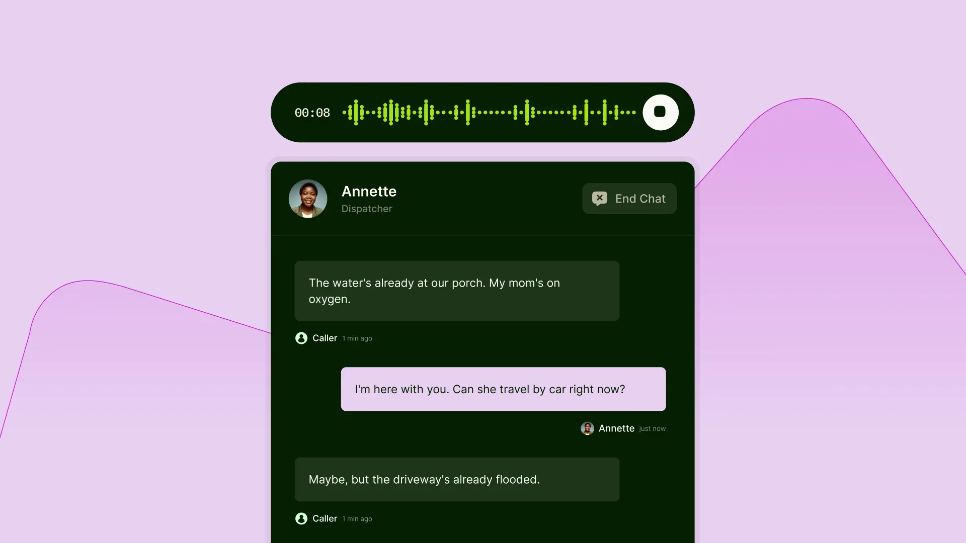 Emergency Call center messages with dispatcher.
