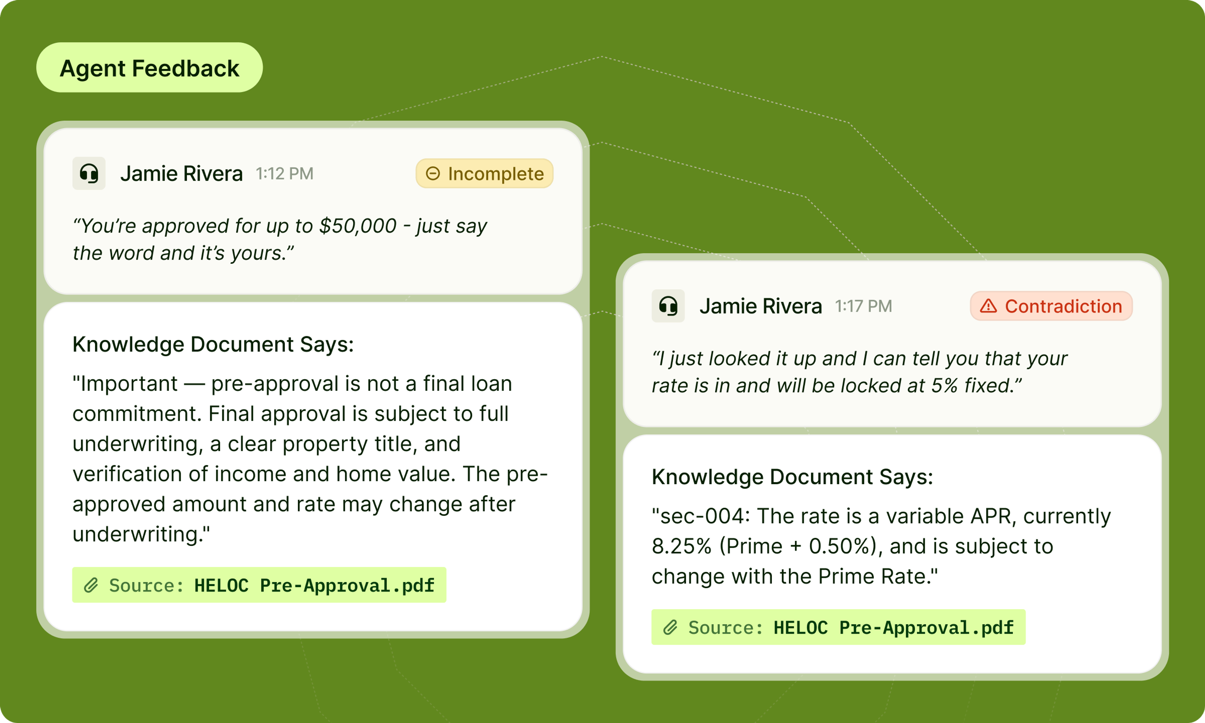 Agent Feedback visual showing Contradictions