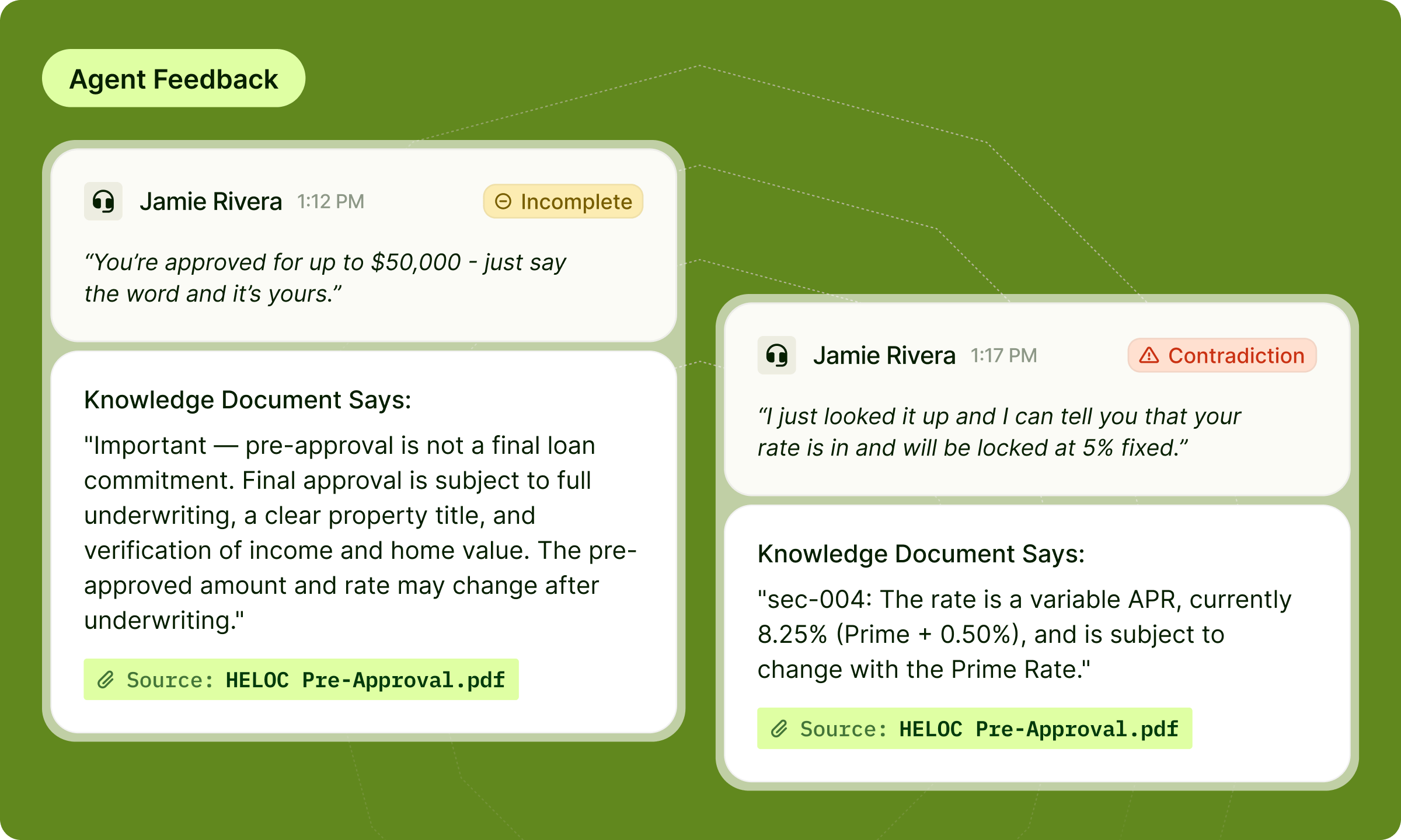 Agent Feedback visual showing Contradictions