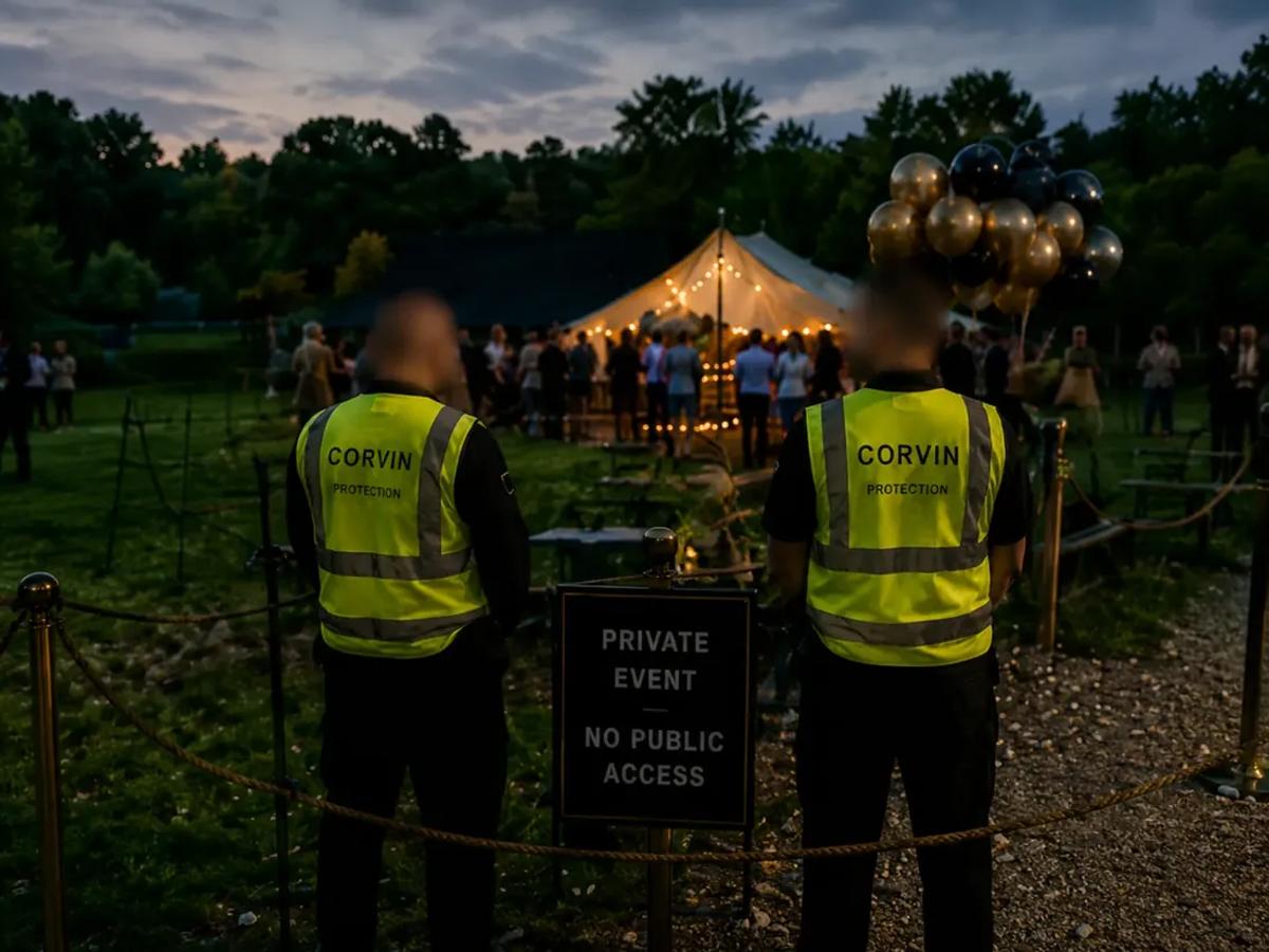 Corvin Protection team in branded uniform on assignment