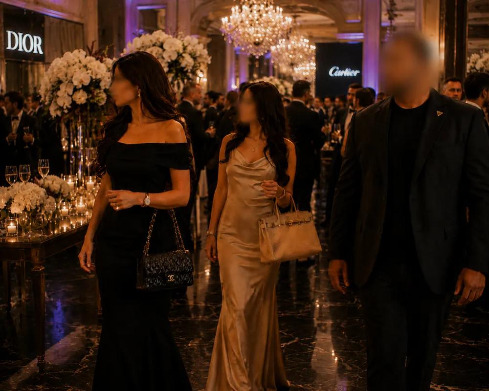 Close protection escorting guests at an exclusive luxury event