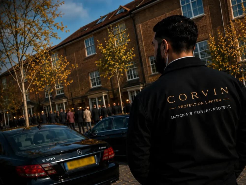 Corvin protection officer outside a residential property