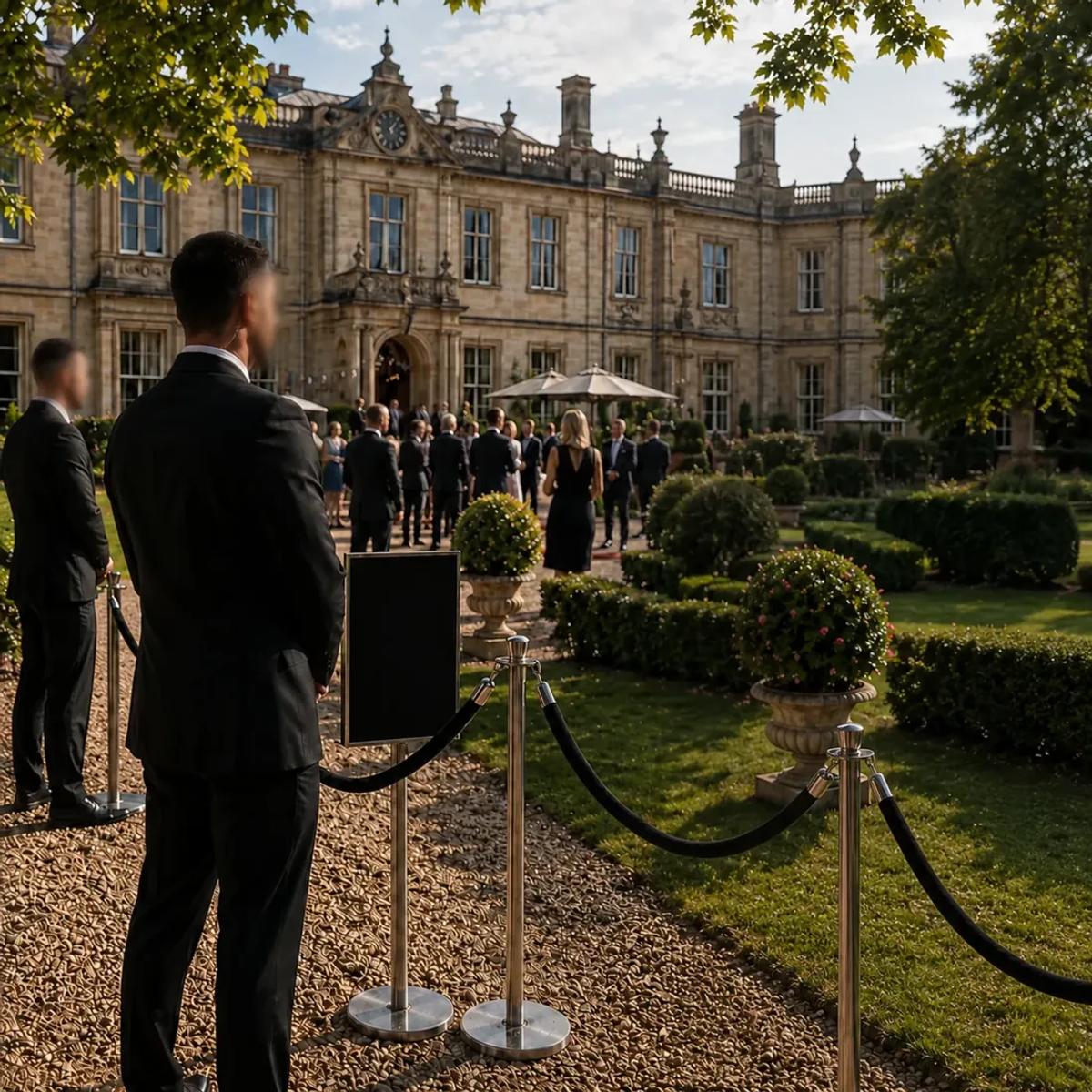 Close protection officer overseeing a private event at a country estate