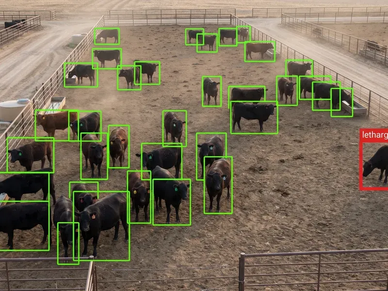 Livestock pen edge camera detecting behavioral anomalies with metadata-only alerts