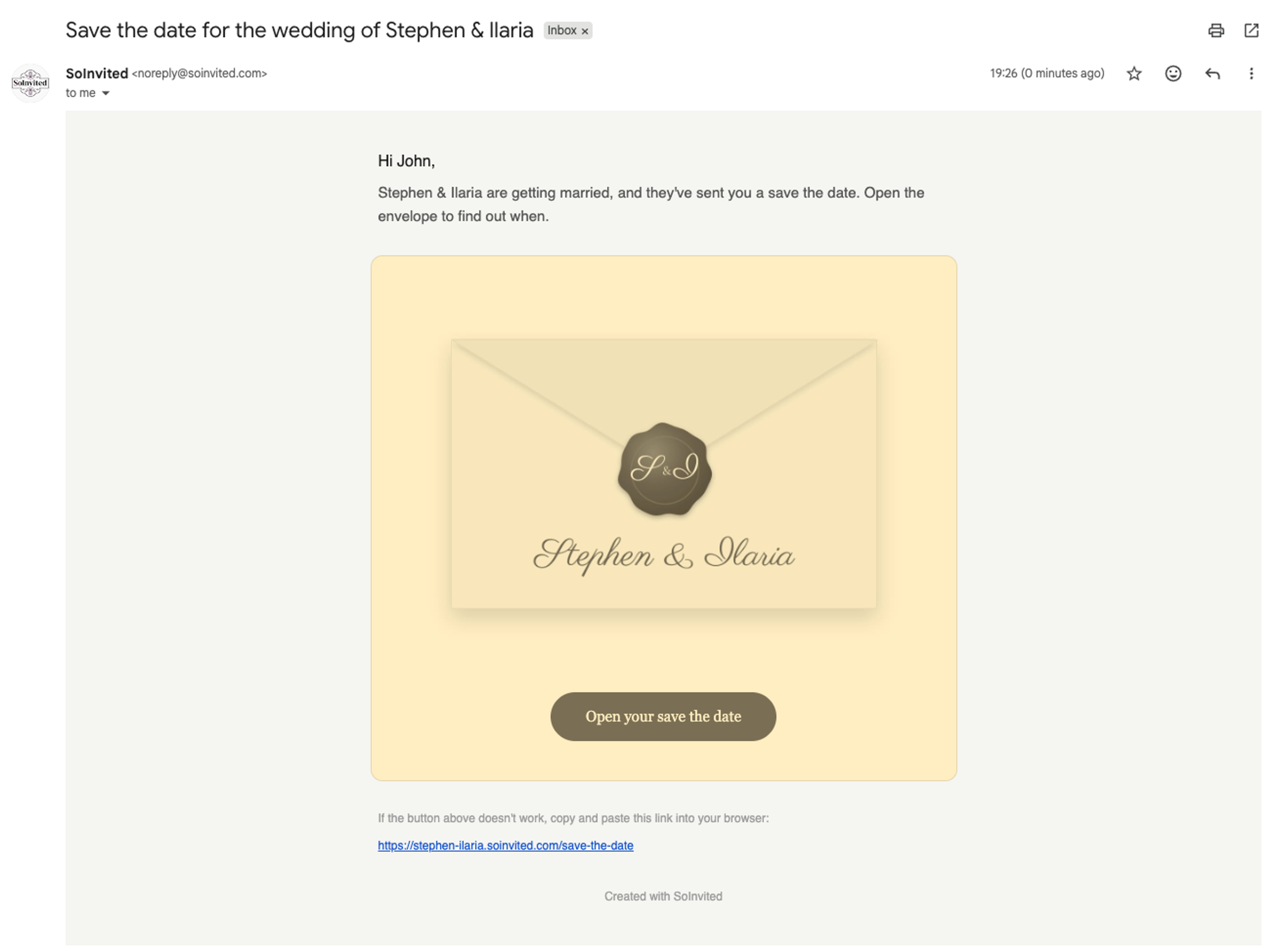Email preview of save the date