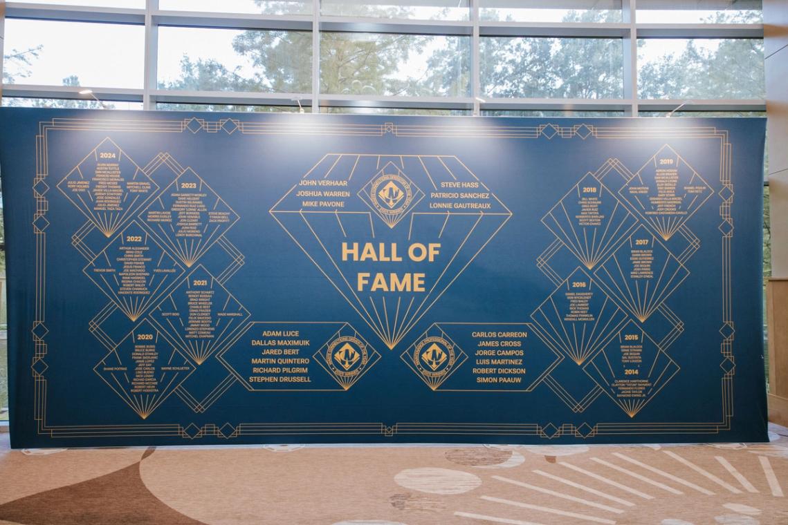 Art Deco Hall of Fame wall mural for the finalists' gala
