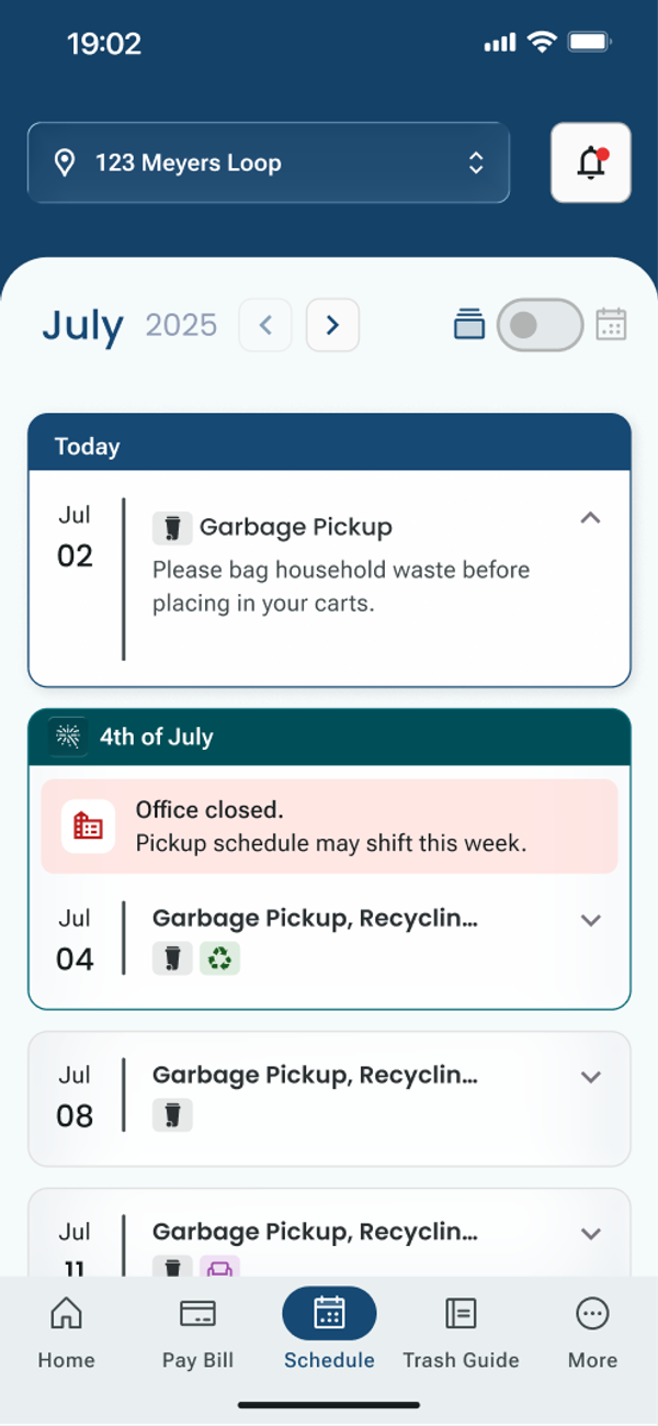 My schedule screen
