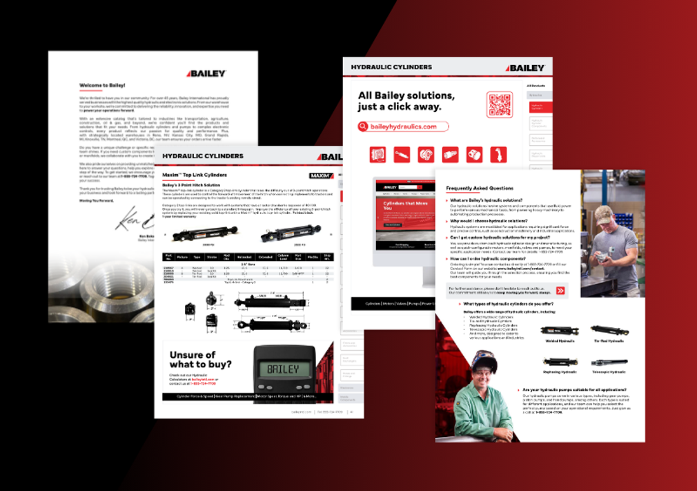 Catalog page linking out to Bailey’s online calculators, website and custom-build service