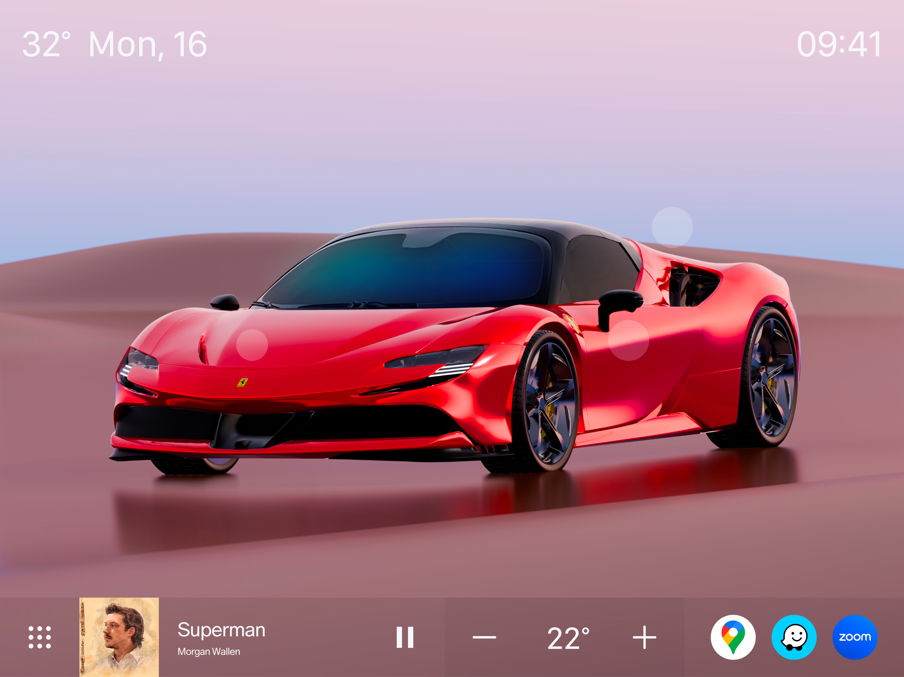 Red car interface card with soft dashboard controls.