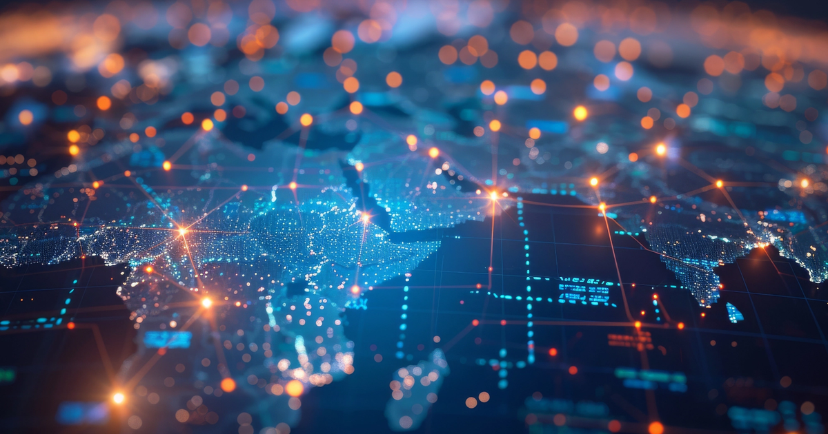 A digital view of a glowing city. 