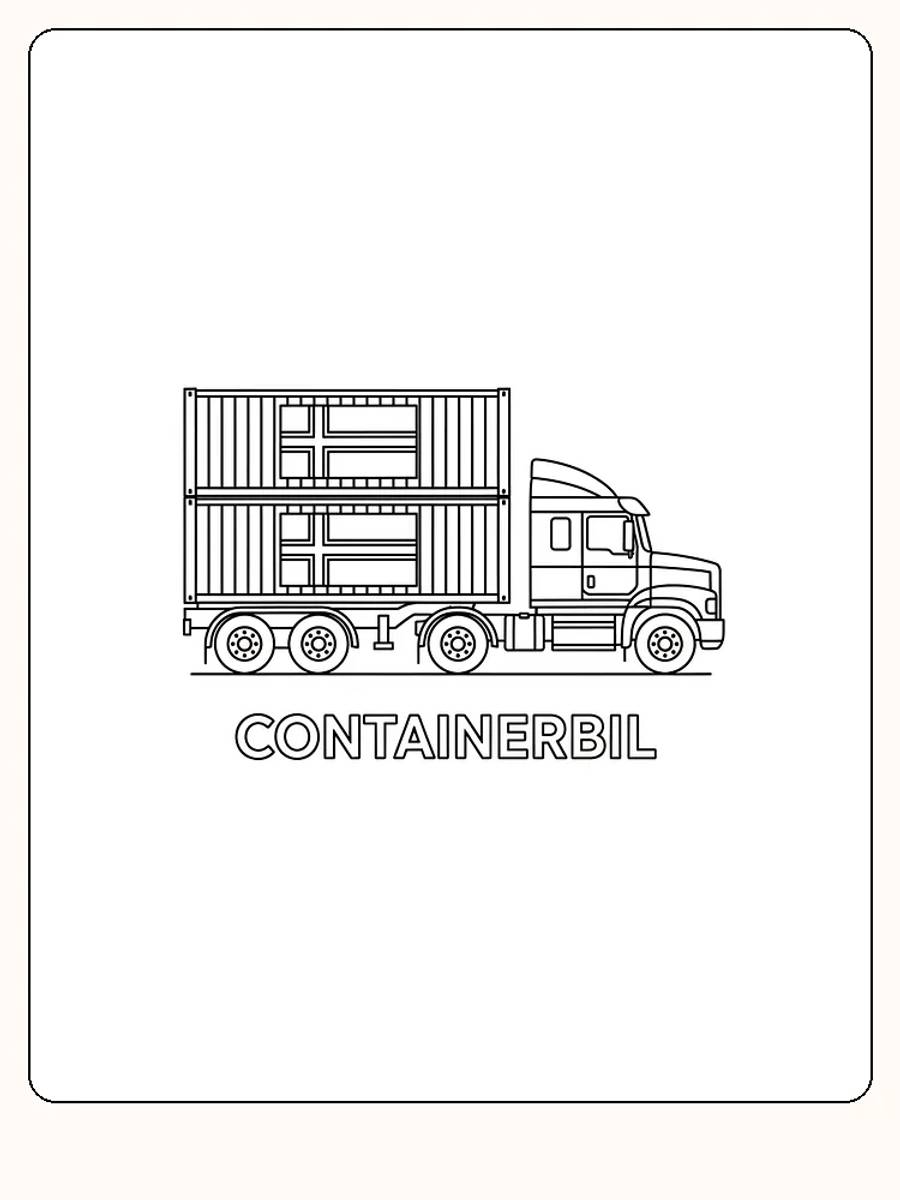 Fargeleggingstegning av en containerbil klar for utskrift