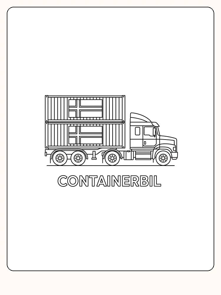 Fargeleggingstegning av en containerbil klar for utskrift