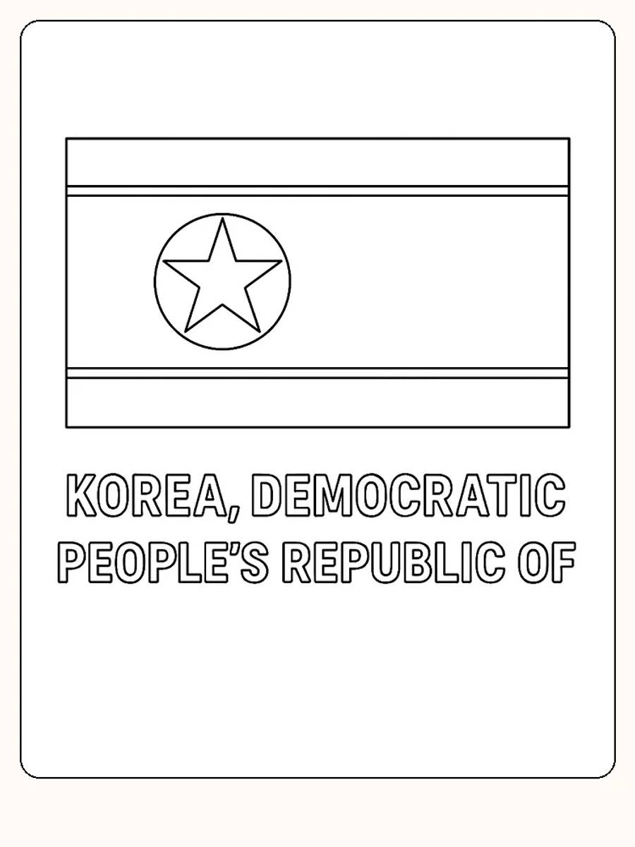 Das Flagge Nordkoreas in Rot, Weiß und Blau, bereit zum Ausmalen.