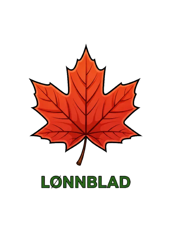 rødt lønneblad med teksten lønneblad under