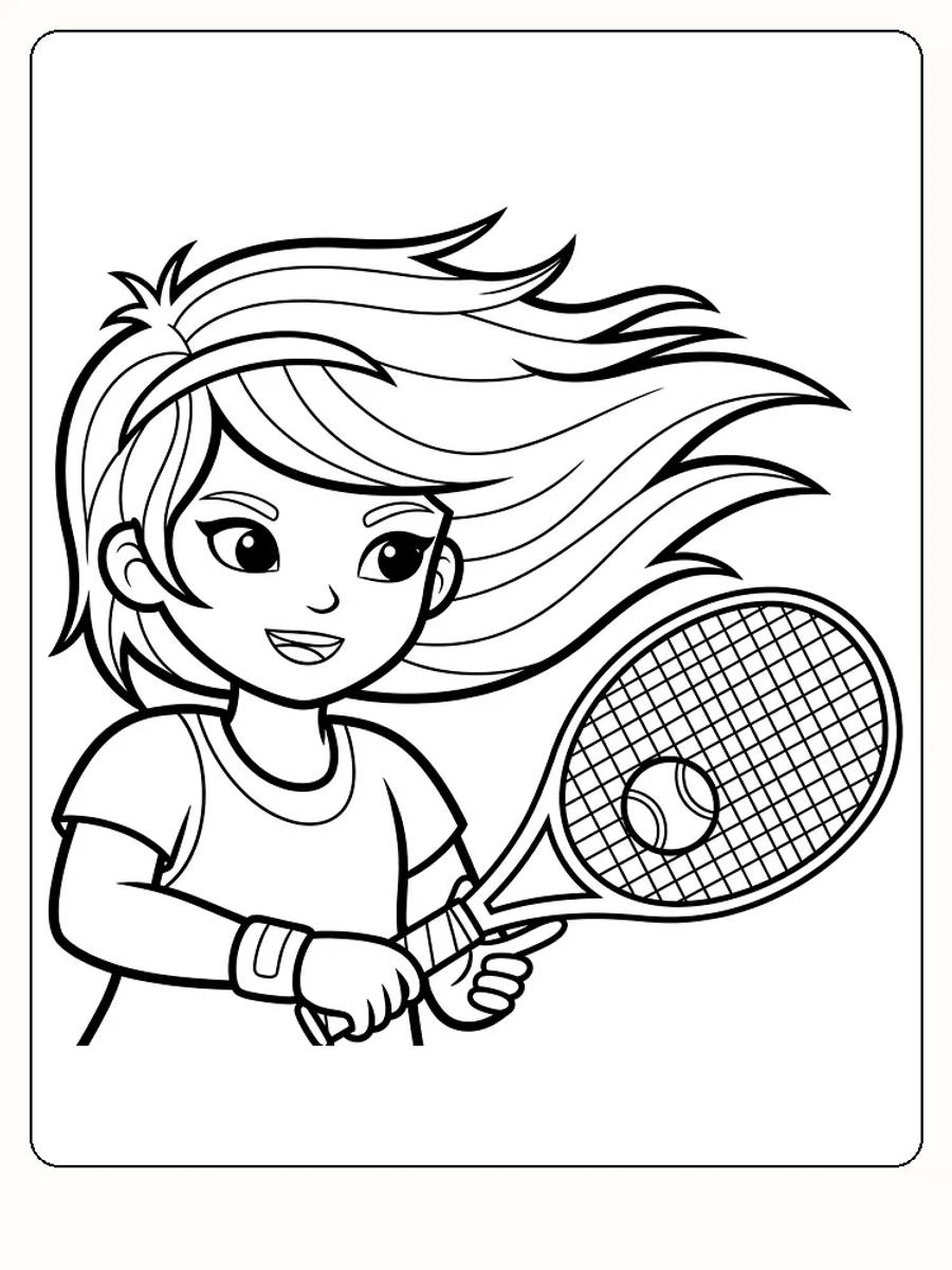 Målarbild av barn som spelar tennis med boll och racket, klar för utskrift.