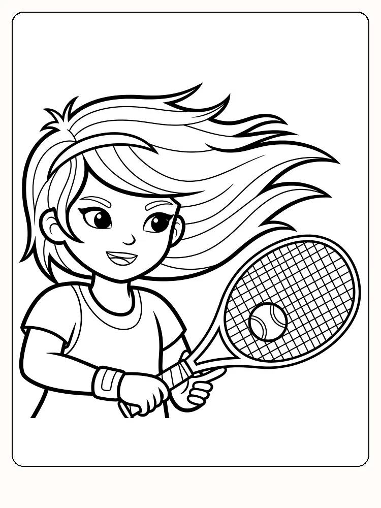 Målarbild av barn som spelar tennis med boll och racket, klar för utskrift.