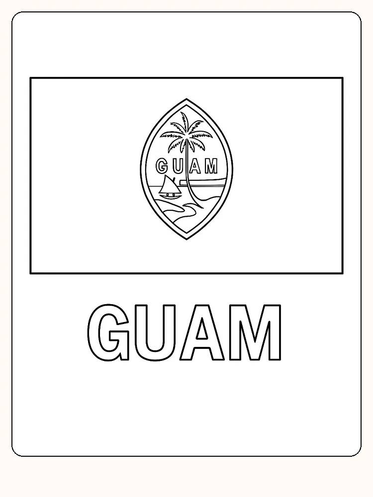 Deutsch:
Die Flagge von Guam mit einer Palme und einem Kanu im Wappen-Design, bereit zum Ausmalen.