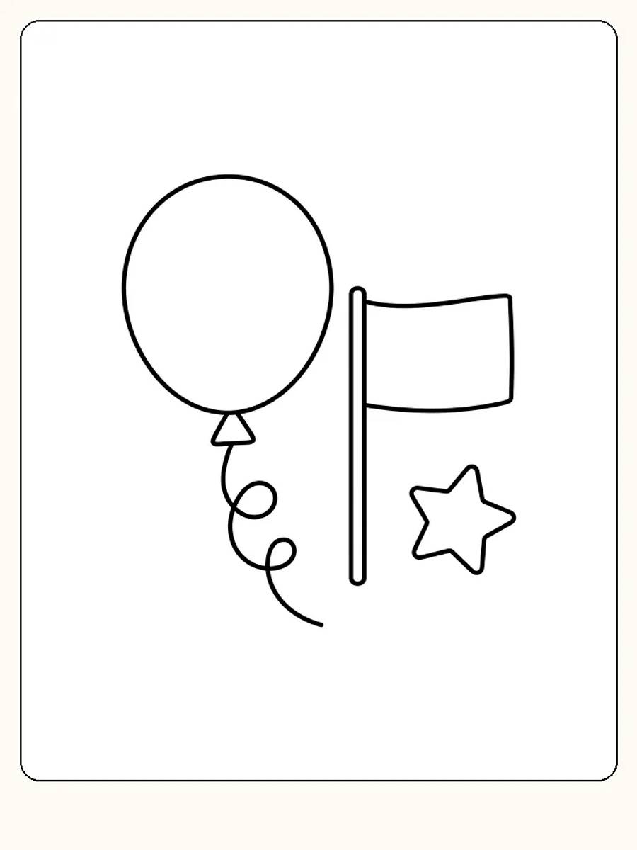 Ballon de fête pour la fête nationale du 17 mai avec une longue ficelle bouclée, un petit drapeau sur un mât et une étoile