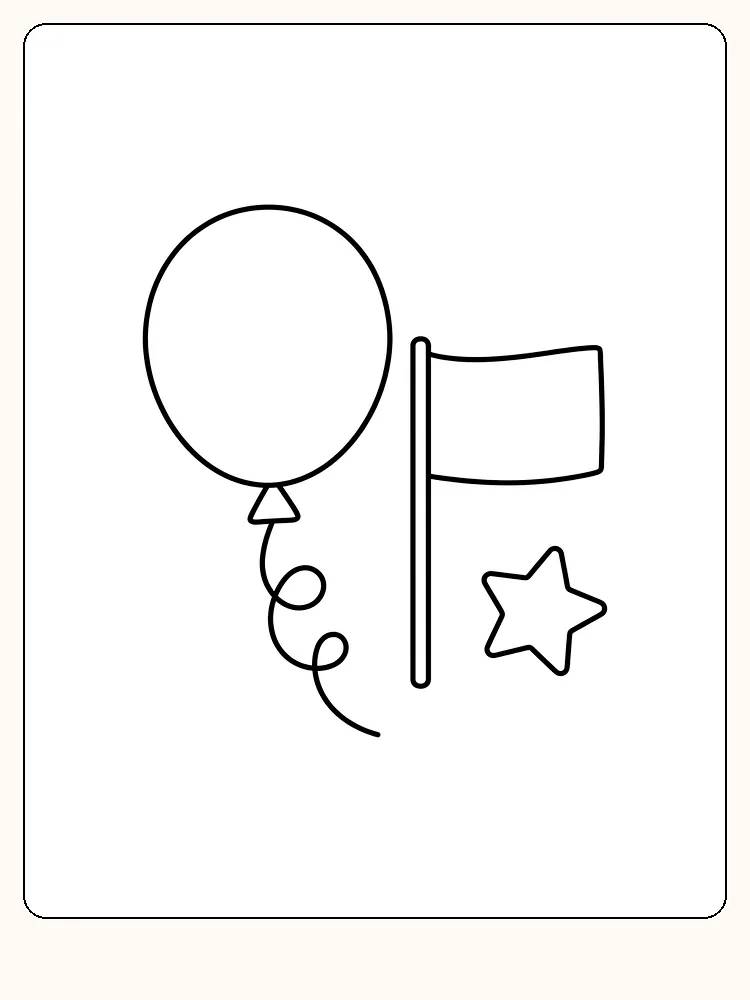 Ballon de fête pour la fête nationale du 17 mai avec une longue ficelle bouclée, un petit drapeau sur un mât et une étoile