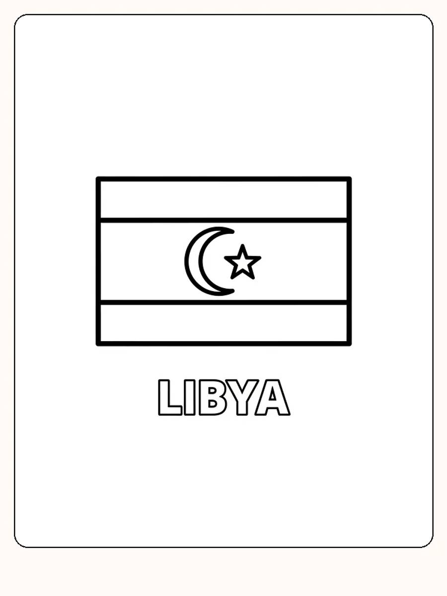 Libyens flagga i rött, svart och grönt med halvmåne och stjärna