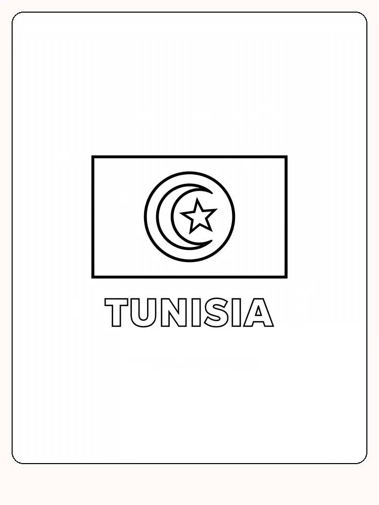 Deutsche Übersetzung:
Flagge von Tunesien mit roter Farbe und weißem, kreisförmigem Emblem, bereit zum Ausmalen.