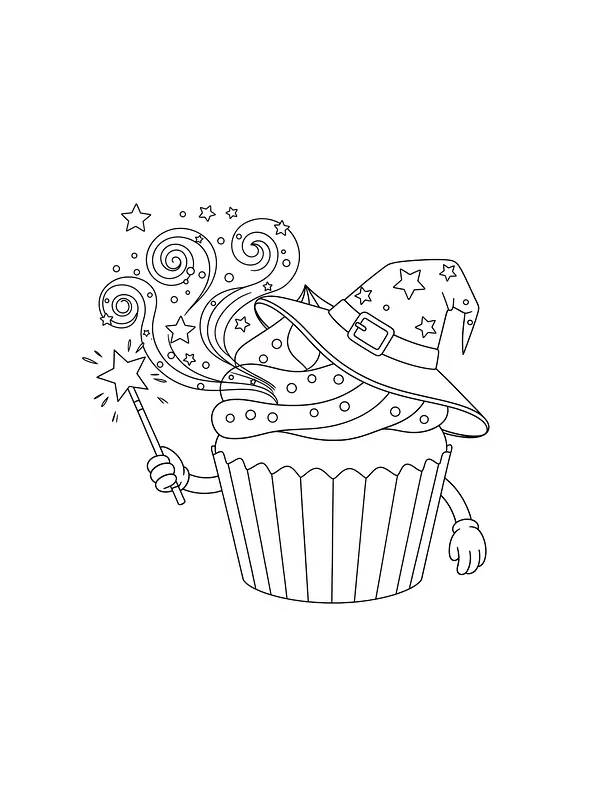 Cupcake med heksehatt og tryllestav