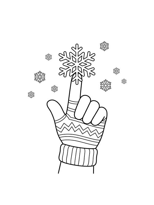 Flocon de neige sur le bout du doigt d'un gant