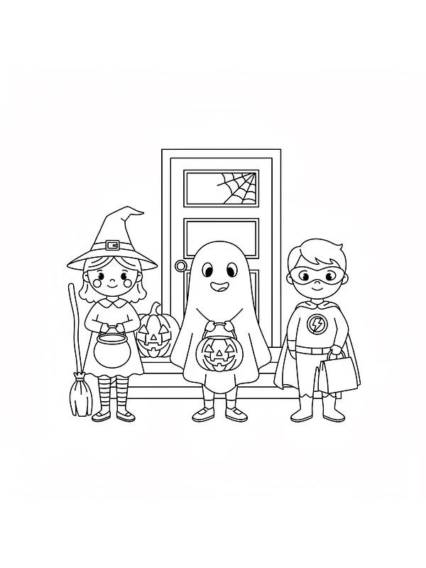Børn i halloweenkostumer